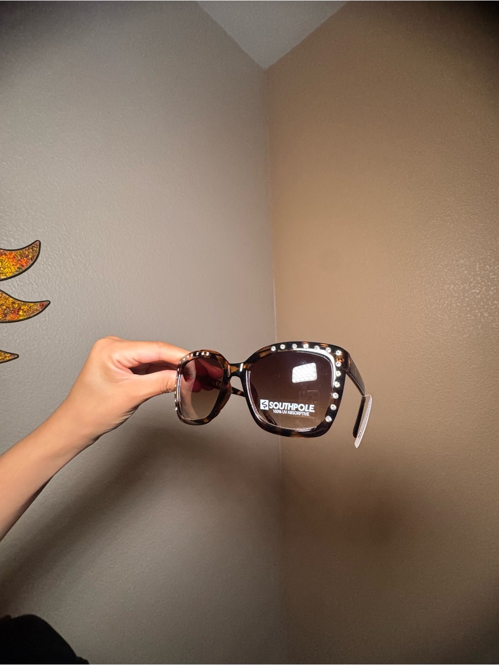 Southpole Women's Oversized Brown Sunglasses with Stud Detailing